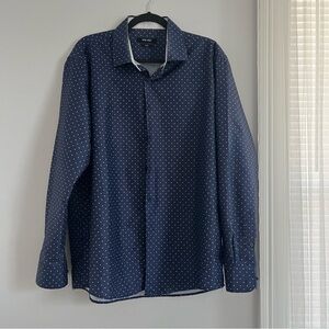 Nine West Navy Polka Dot Dress Shirt